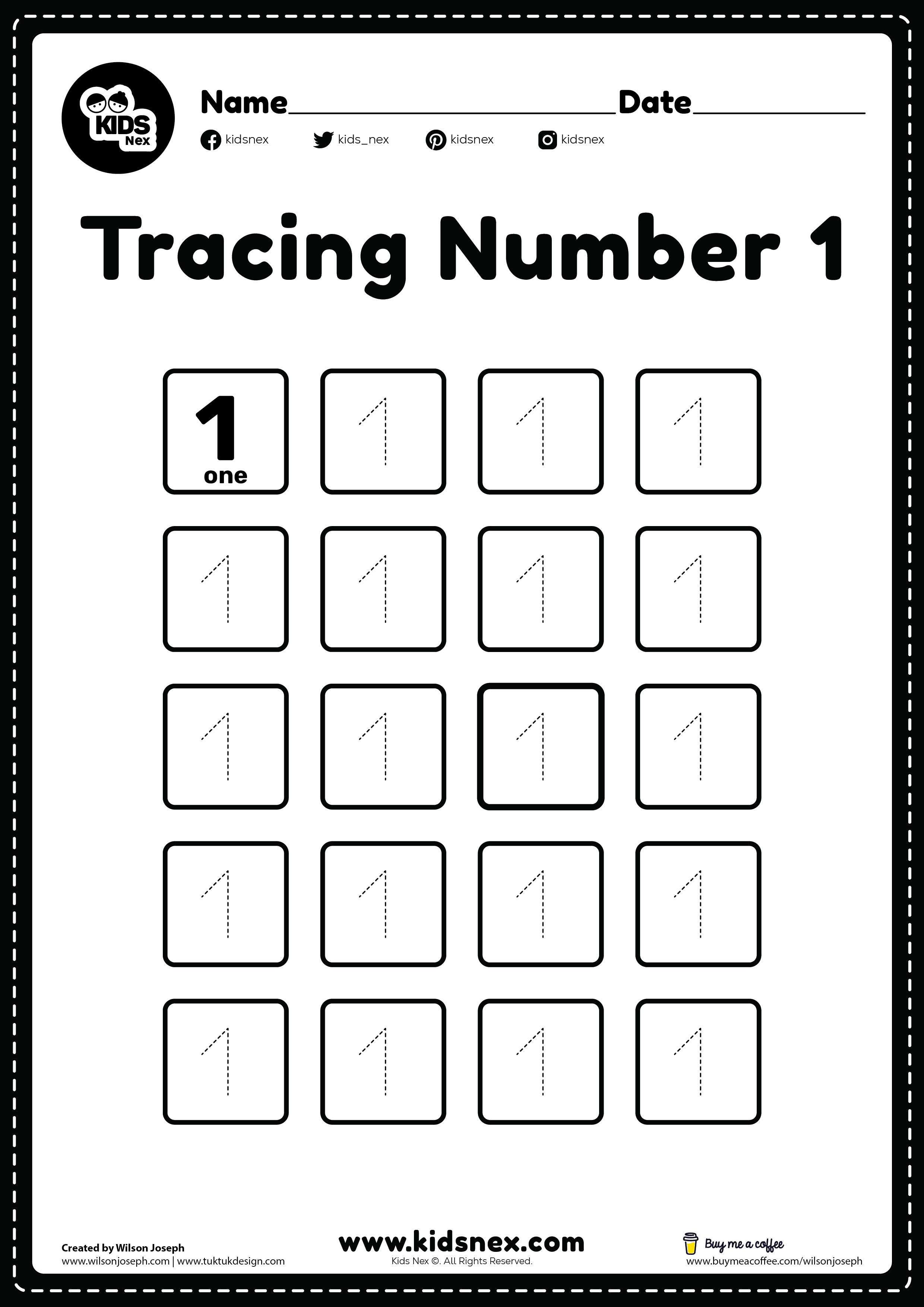 1 number tracing worksheet free printable
