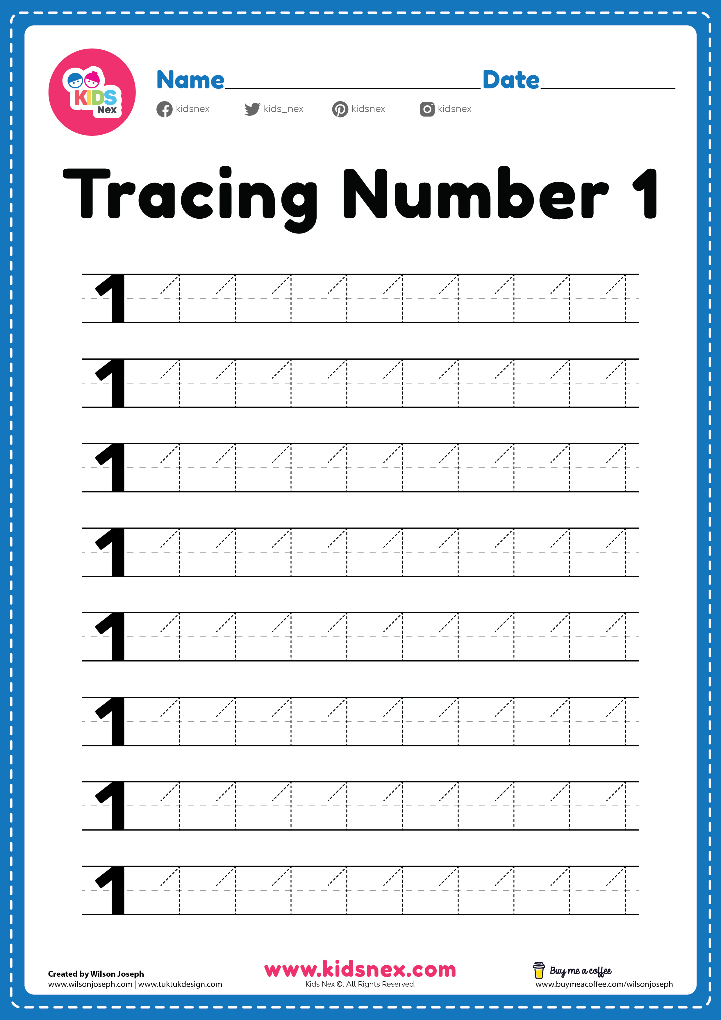 Worksheet For Tracing Number 1 Free Printable Www kidsnex