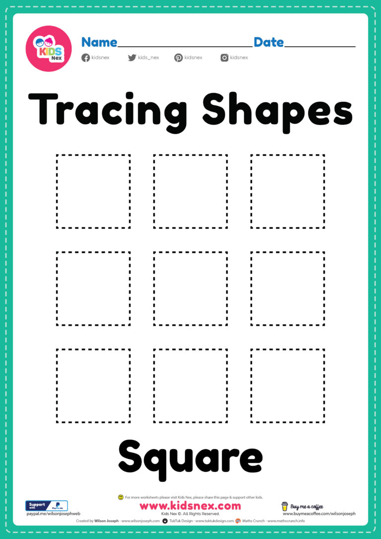 Tracing Square Shapes Worksheet Free Printable PDF