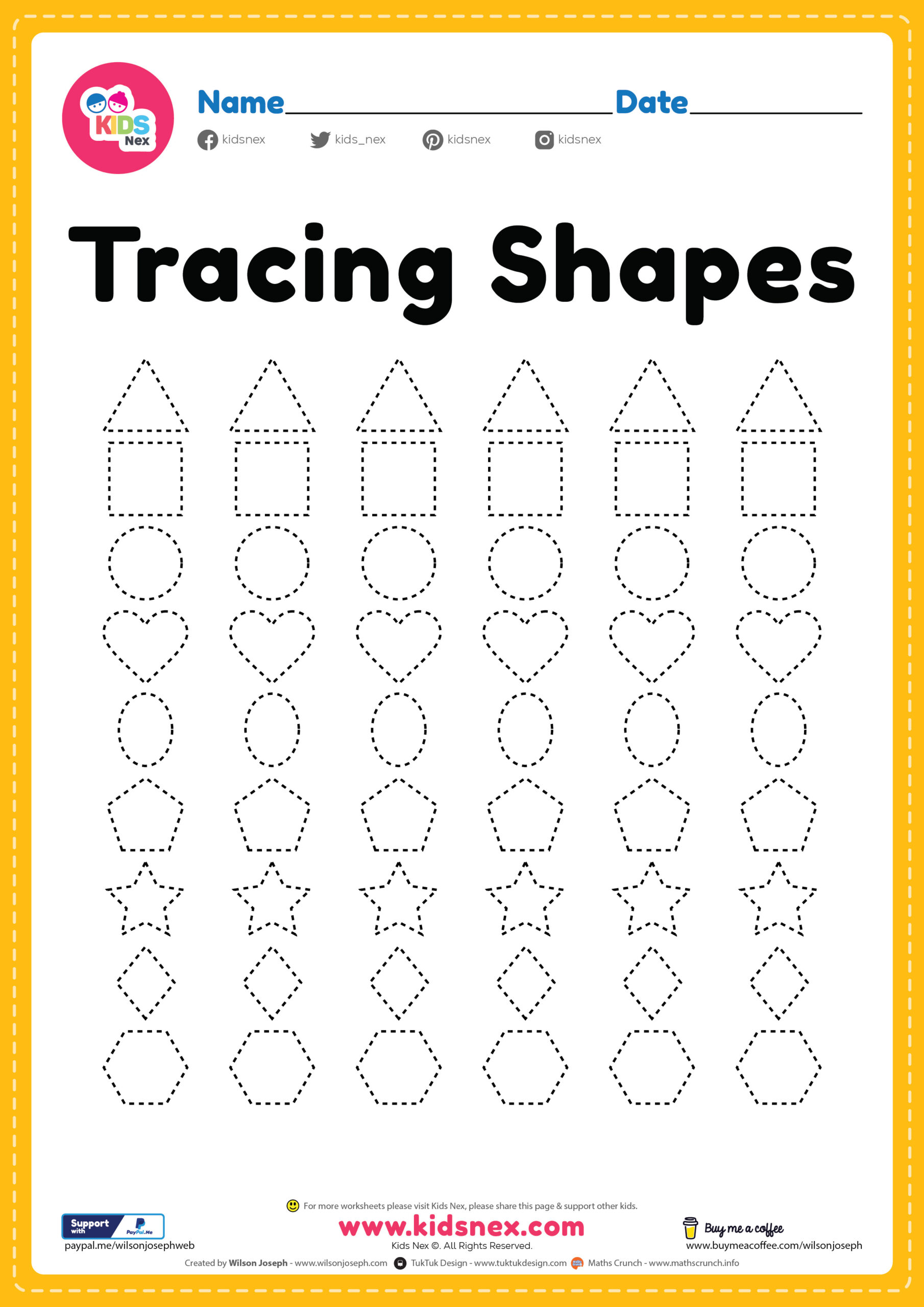 Preschool Shapes Worksheet for Tracing - Free Printable PDF