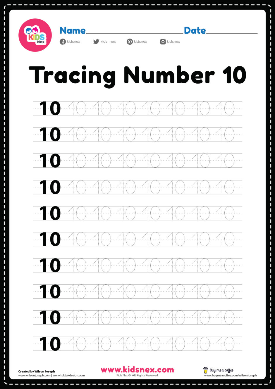 Tracing Number 10 Worksheet Free Printable PDF For Kids