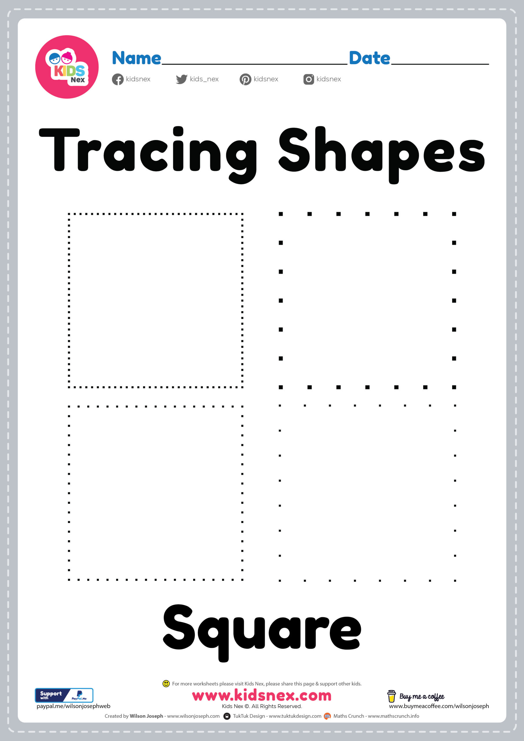 Free Printable Worksheet for Tracing Square Shapes for Kids