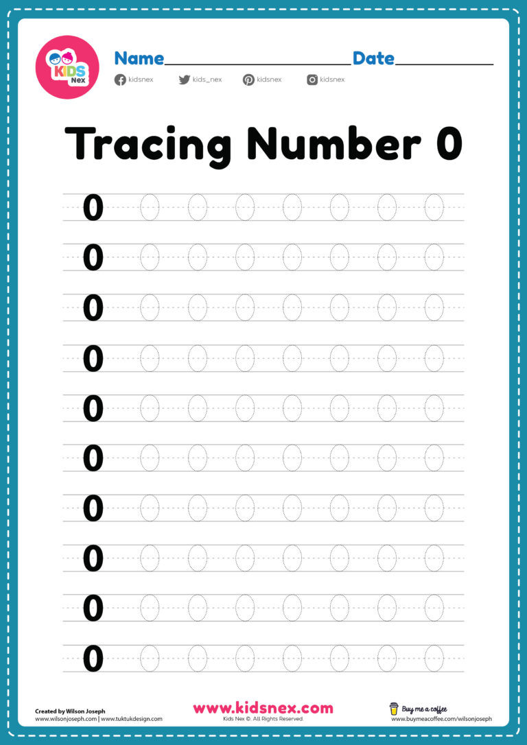 Tracing Number 0 Worksheet for Kindergarten - Free PDF Printable