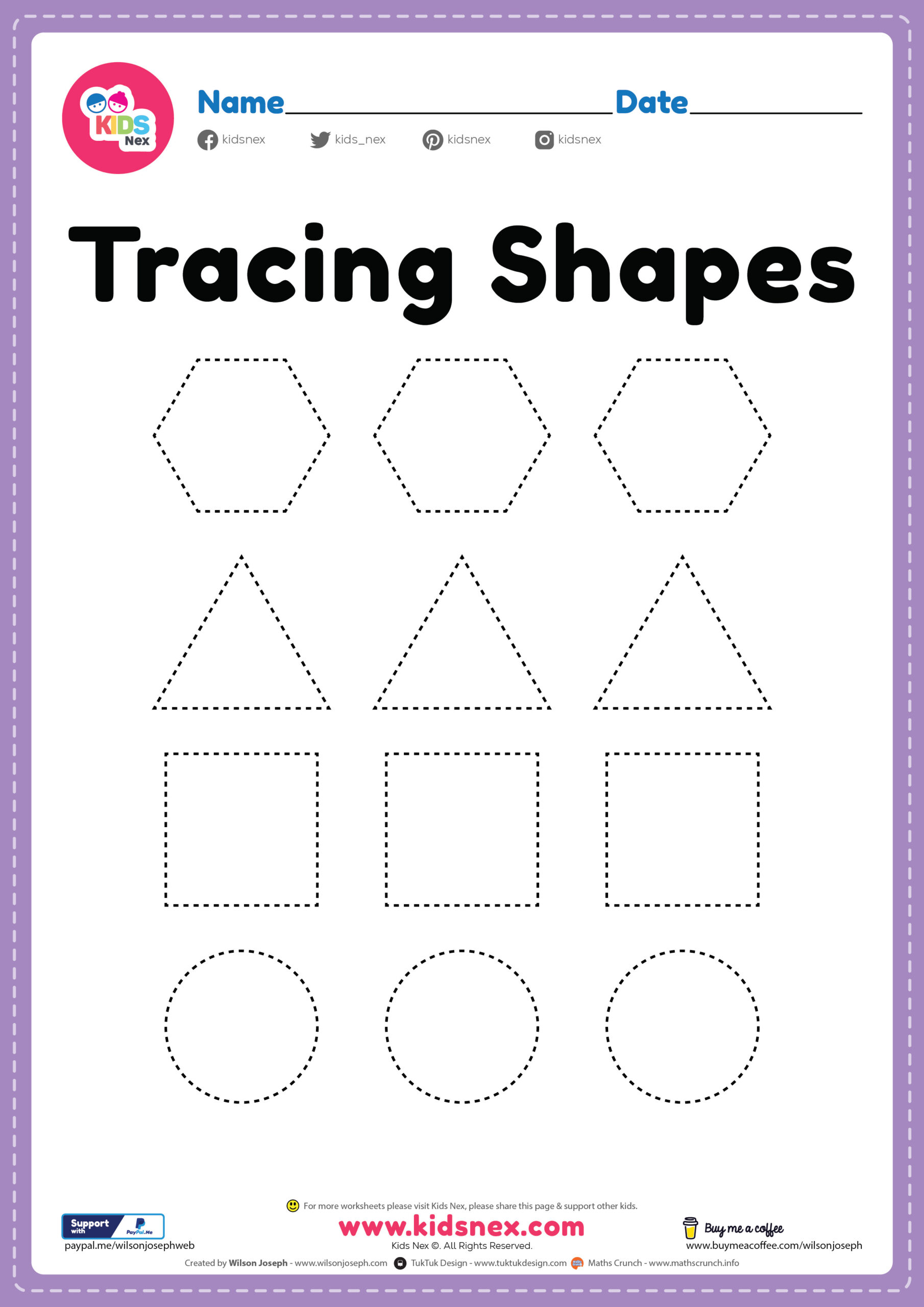 Free Printable Tracing Shapes Worksheet PDF for Preschool