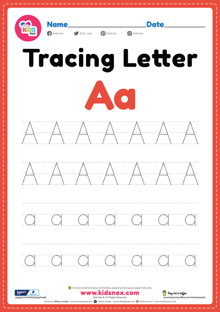 Tracing Letter A Alphabet Worksheet - Free Printable PDF