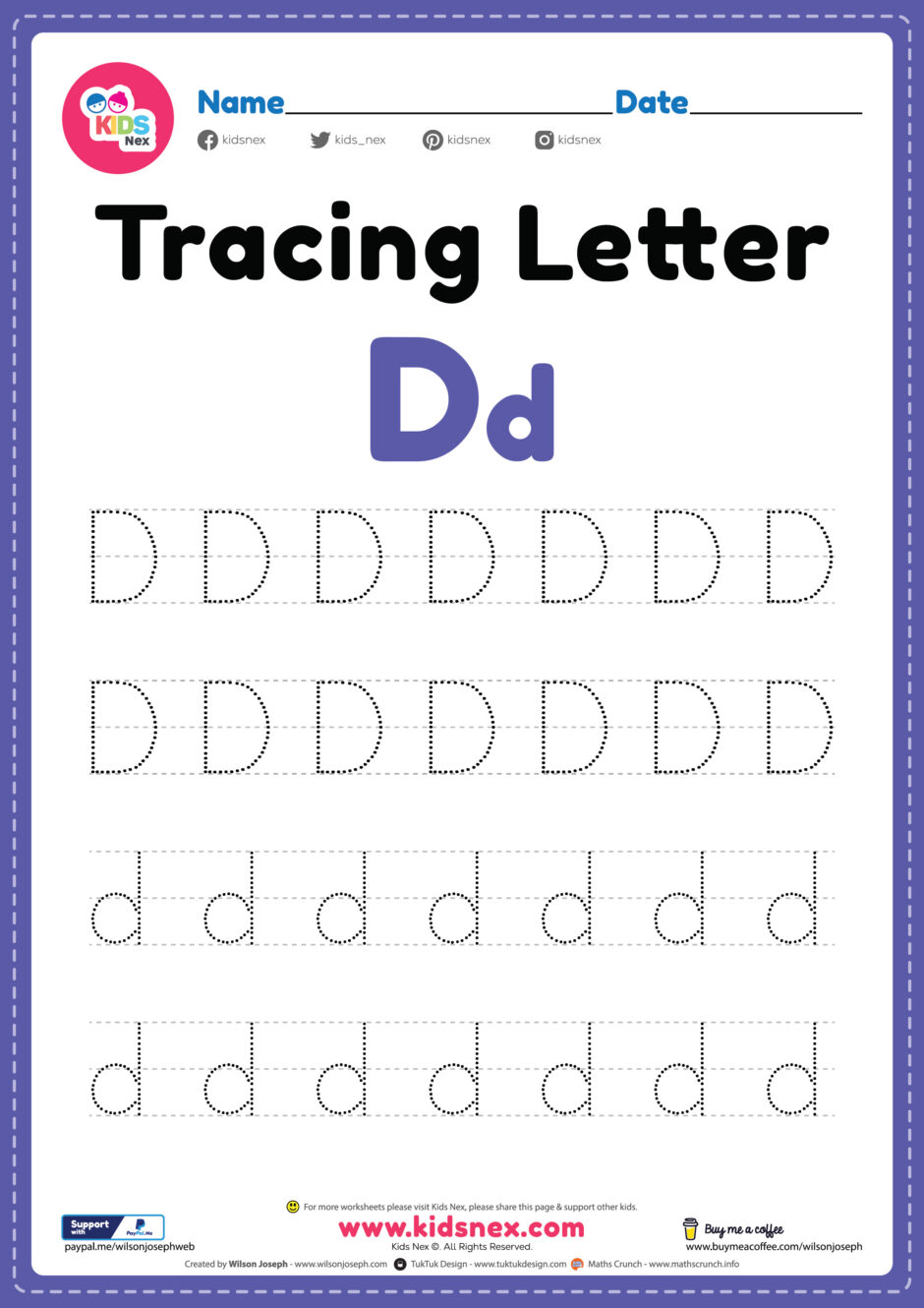 Tracing Letter D Alphabet Worksheet - Free Printable PDF