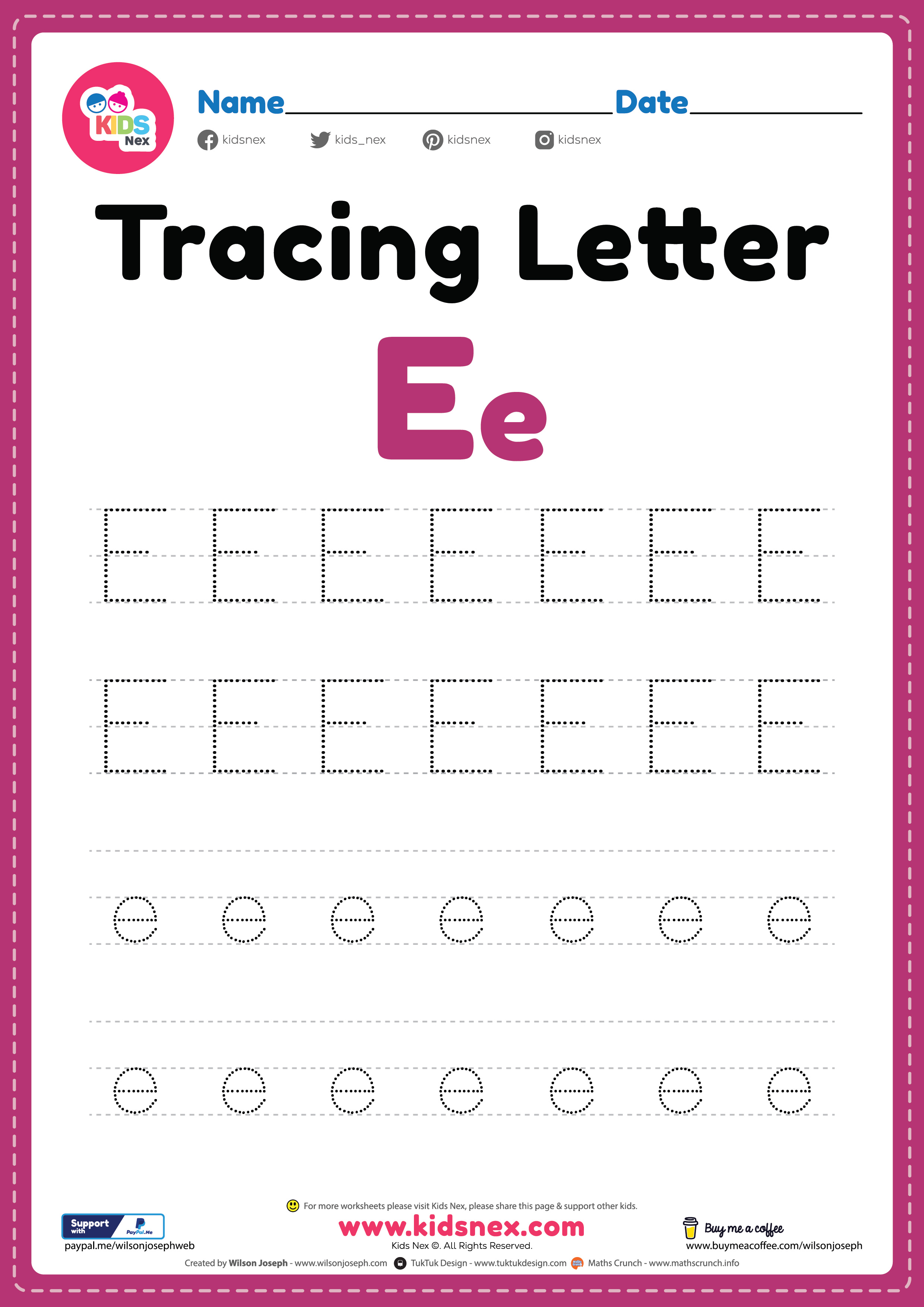 Printable Alphabet Letter E Tracing Worksheets