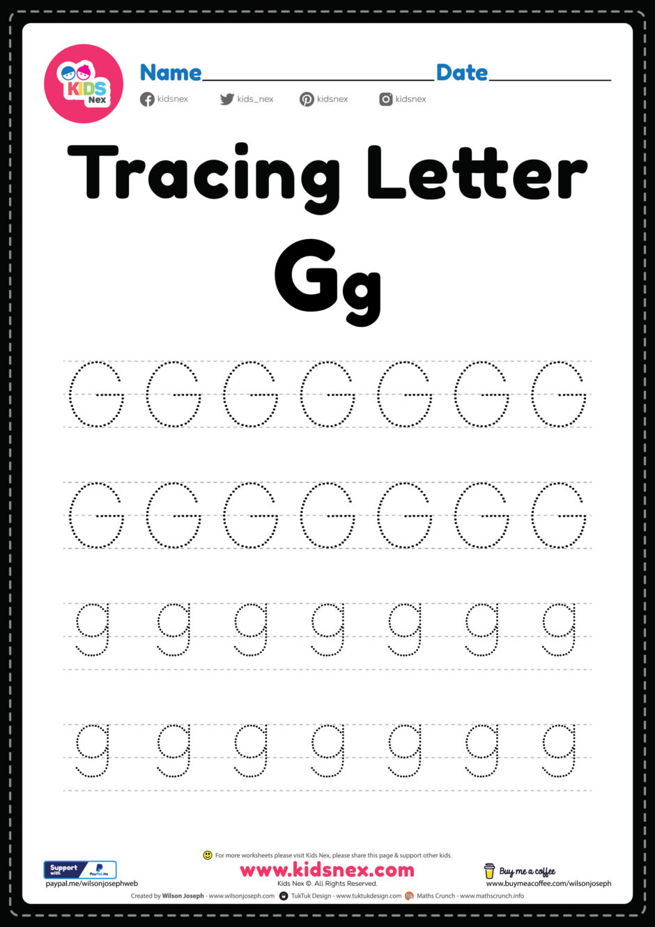 tracing letter g alphabet worksheet free pdf printable