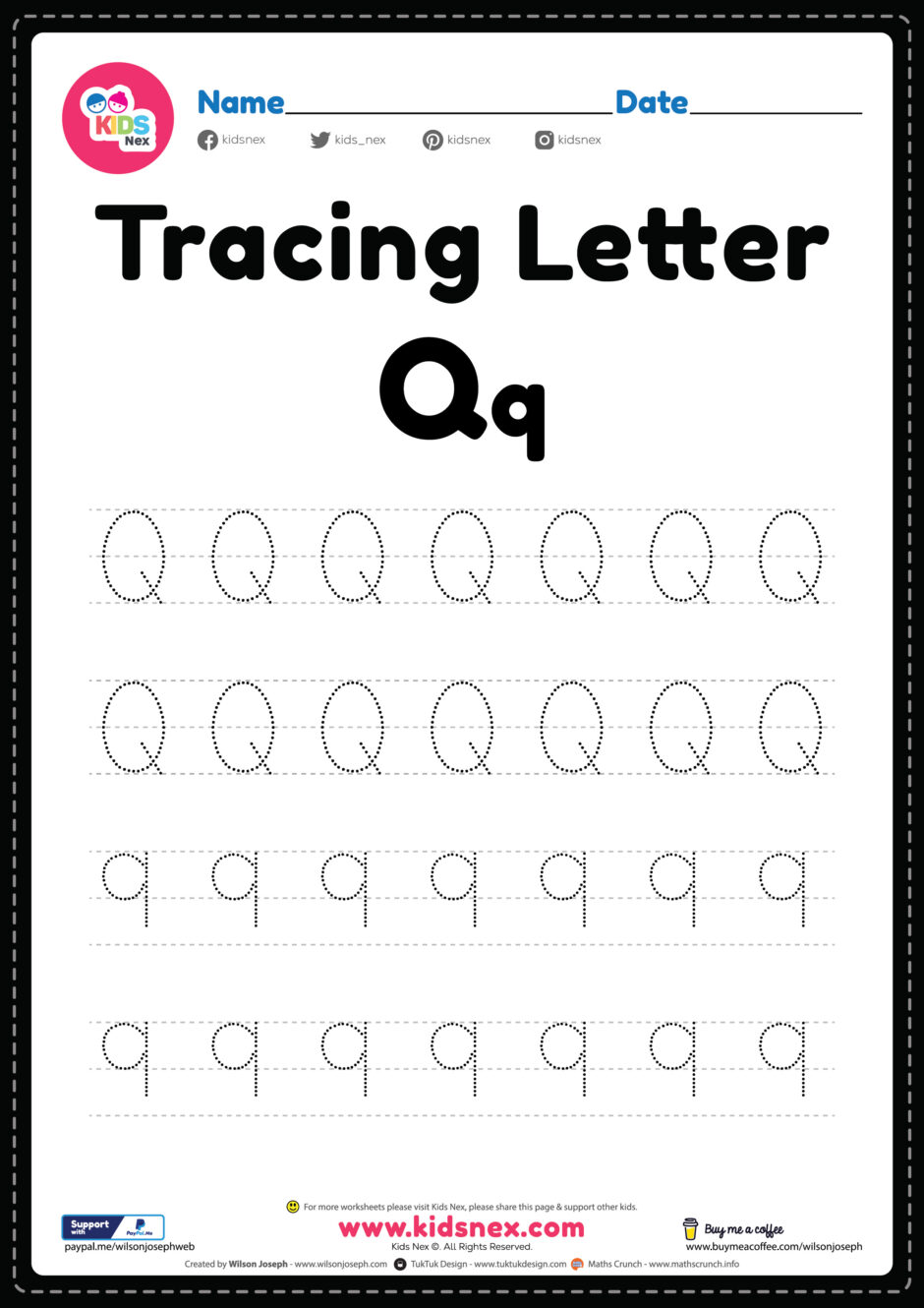 Free Printable PDF Tracing Letter Q Alphabet Worksheet