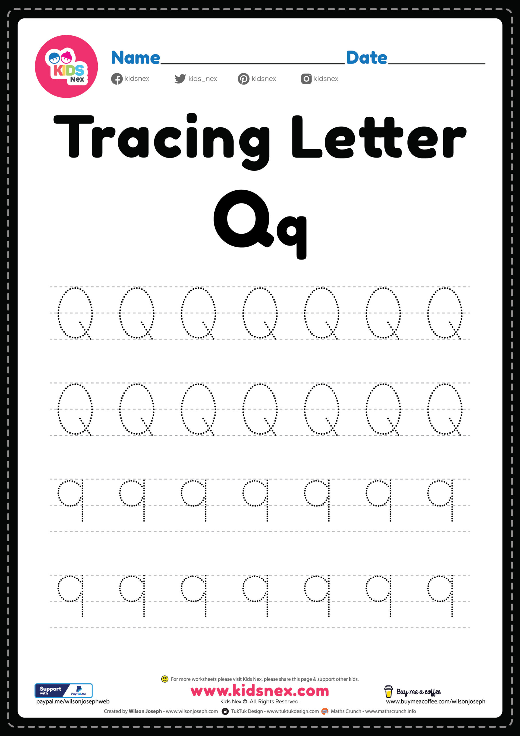 Free Printable Pdf Tracing Letter Q Alphabet Worksheet