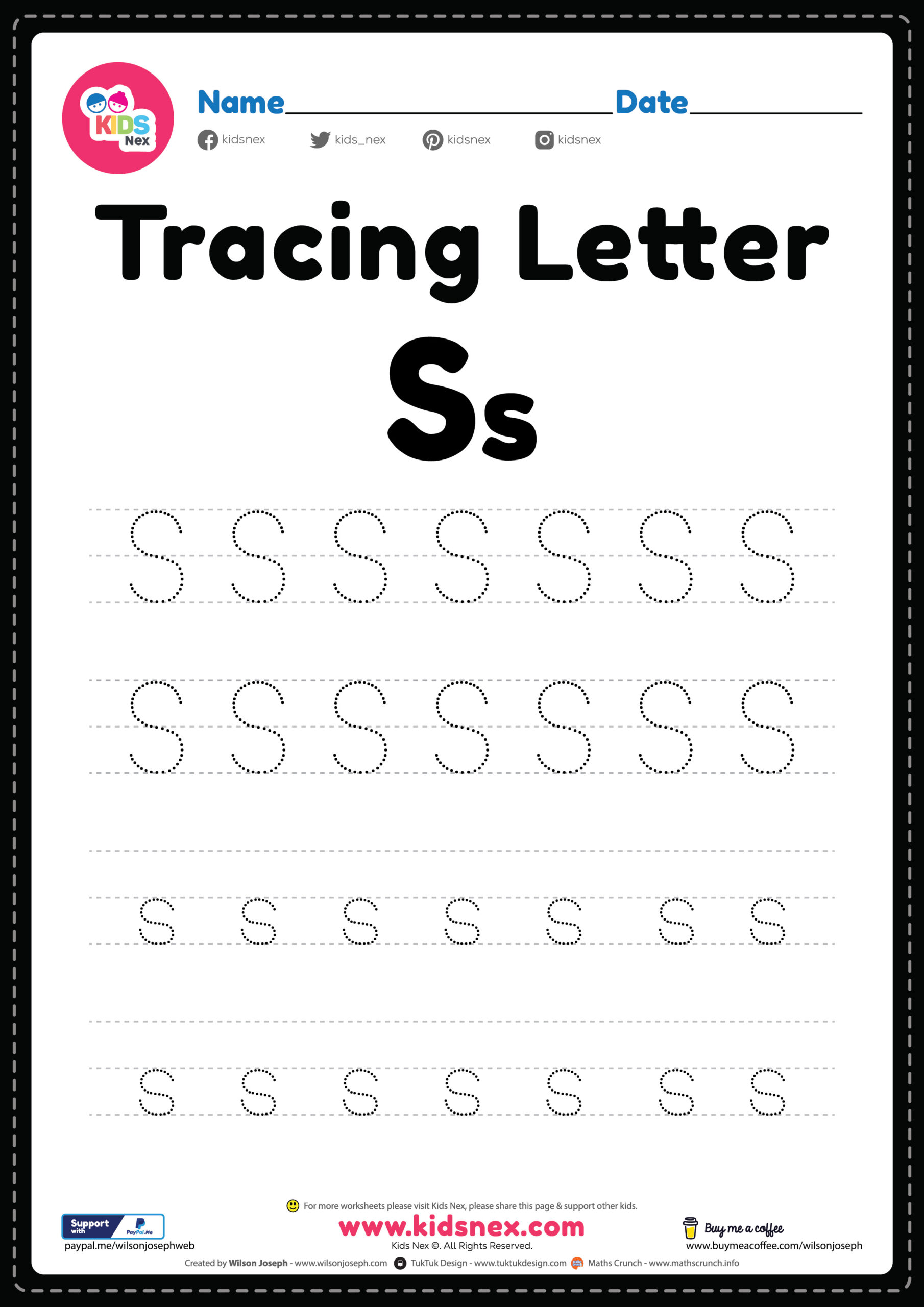 Free Printable PDF Tracing Letter S Alphabet Worksheet