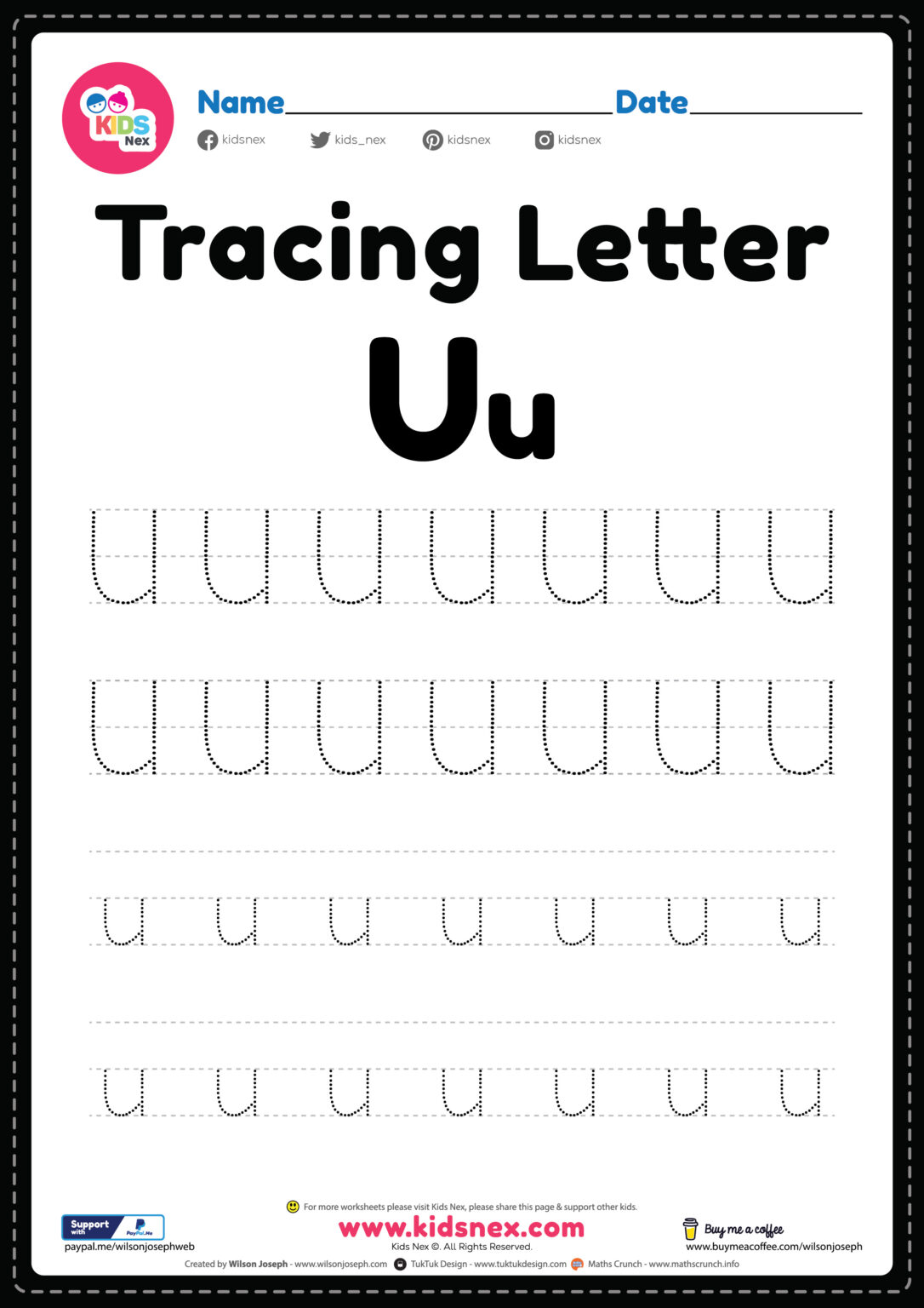 Free Printable PDF Tracing Letter U Alphabet Worksheet