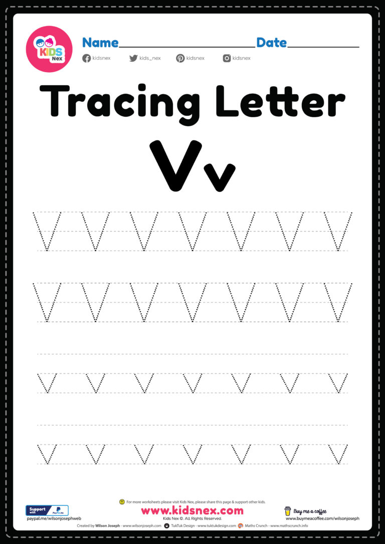 Free Printable PDF - Tracing Letter V Alphabet Worksheet