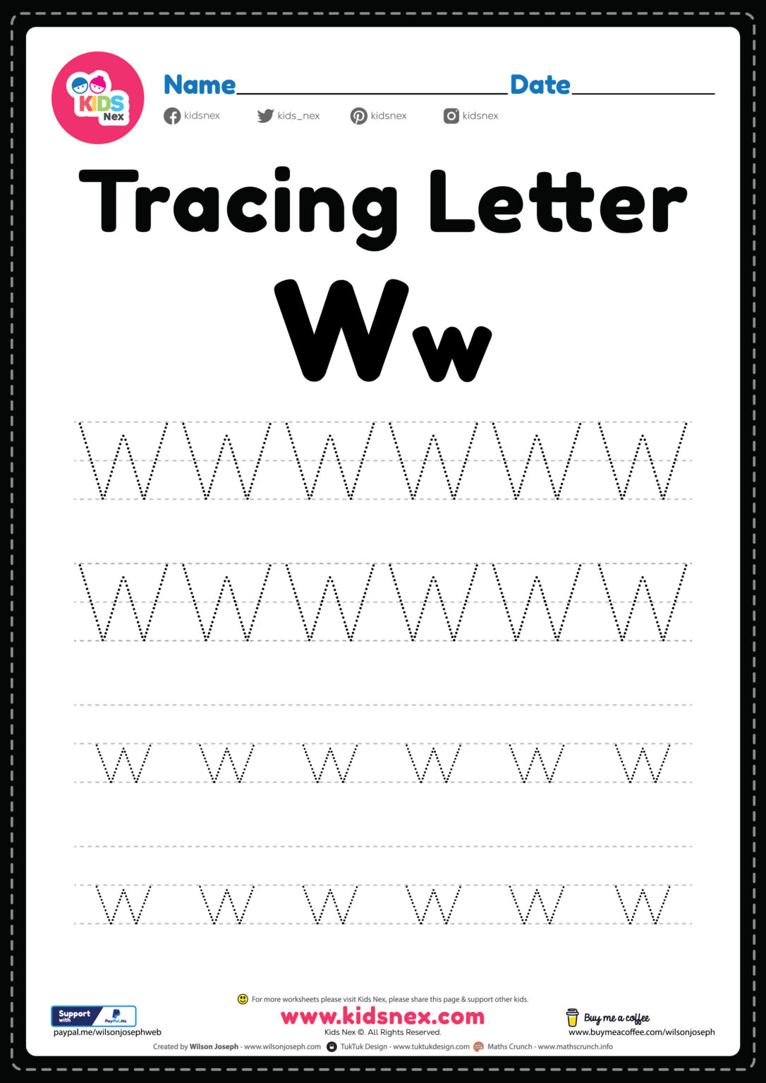 Free Printable PDF  Tracing Letter W Alphabet Worksheet