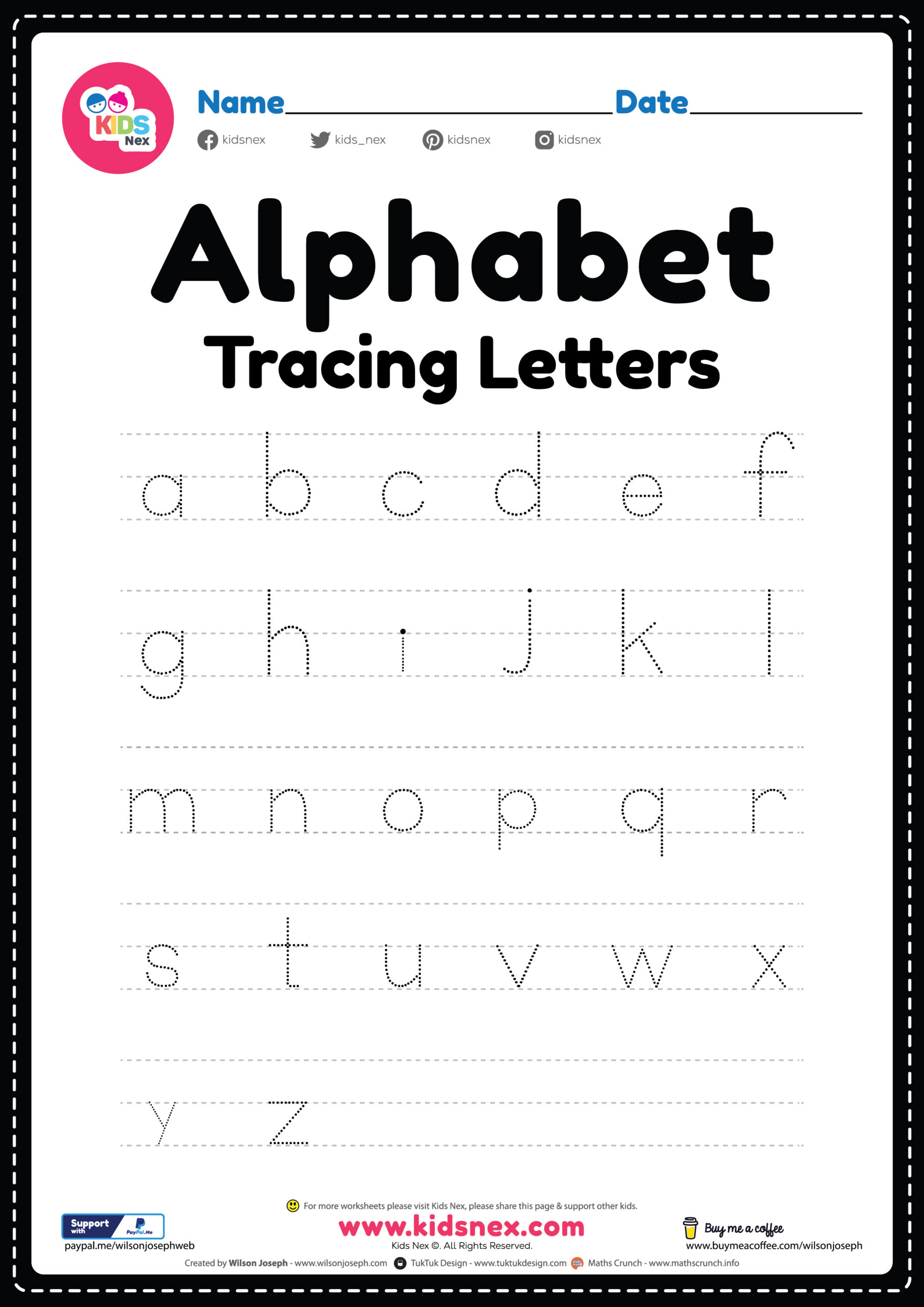 Tracing worksheet of Alphabet letters - Free Printable PDF