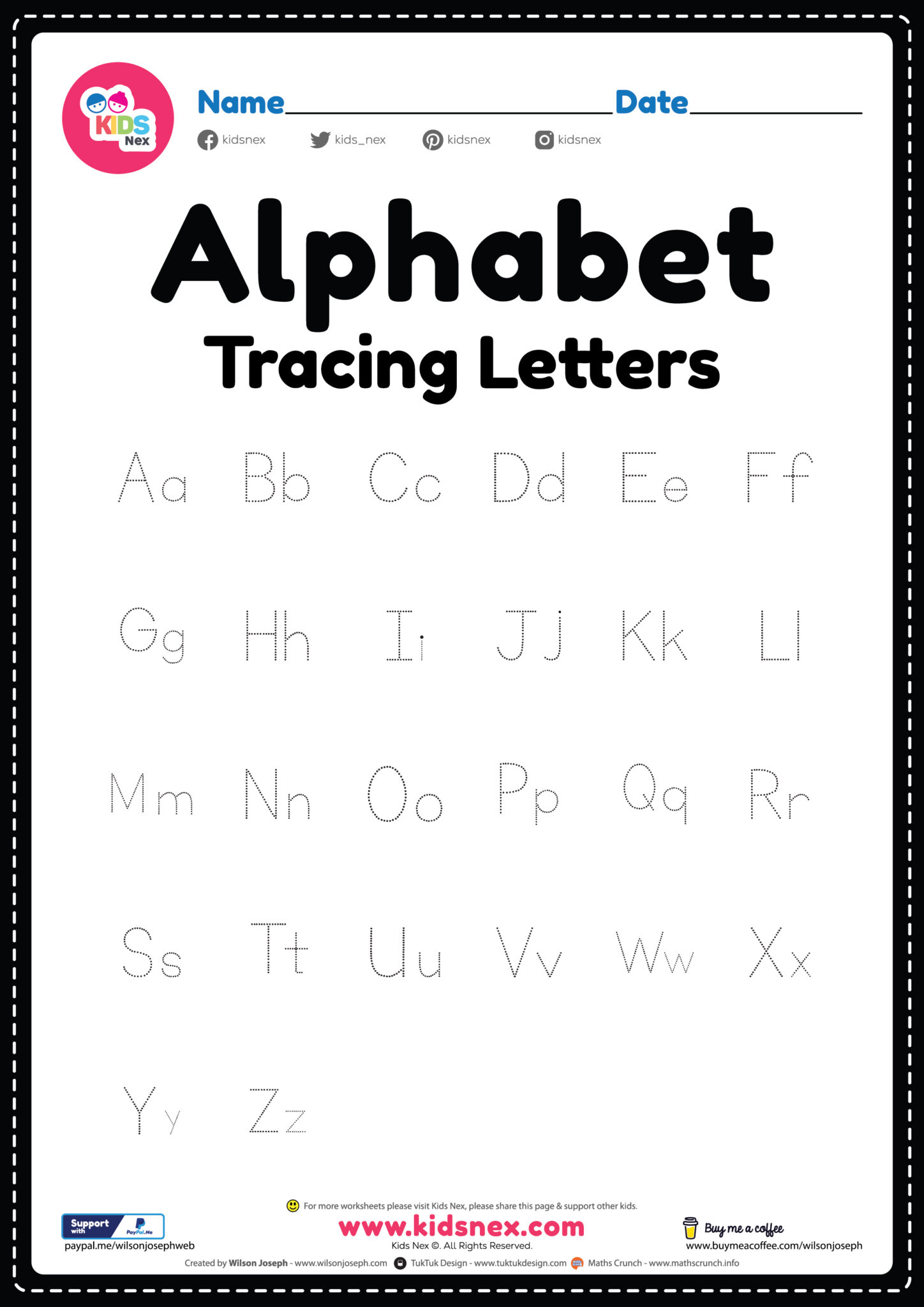 Alphabet Letter Tracing Worksheet Free Printable PDF