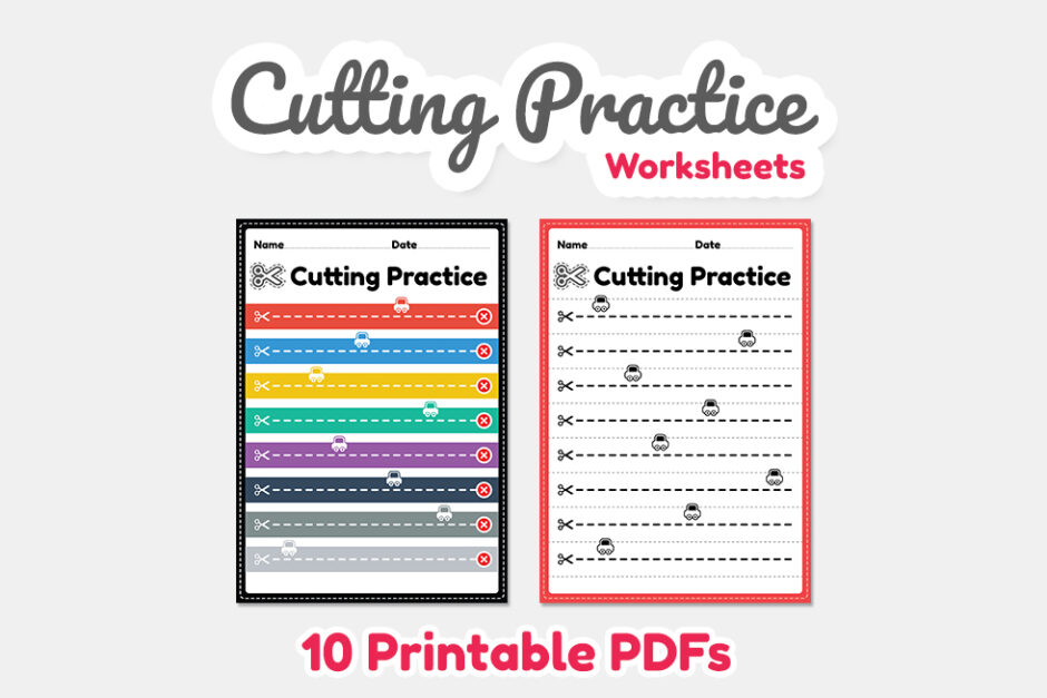 Cutting practice for kids to cut the paper with scissors to impr