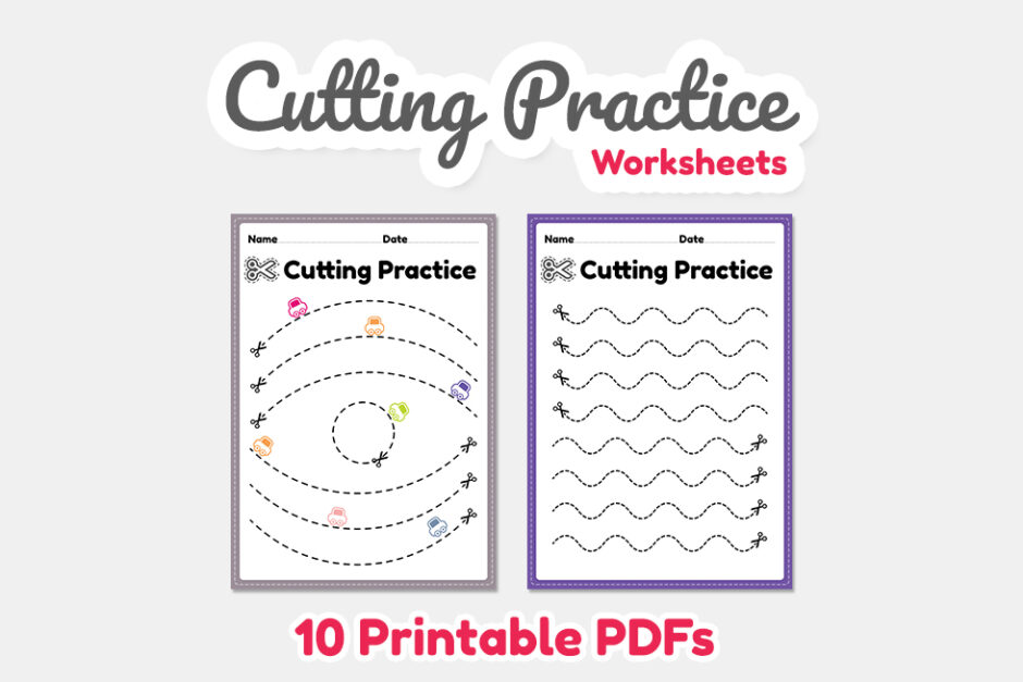 Cutting practice for kids to cut the paper with scissors to impr