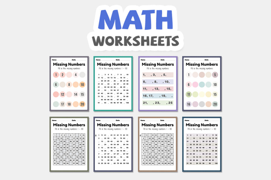 Maths worksheets, missing numbers 1 to 100 printable sheet for p